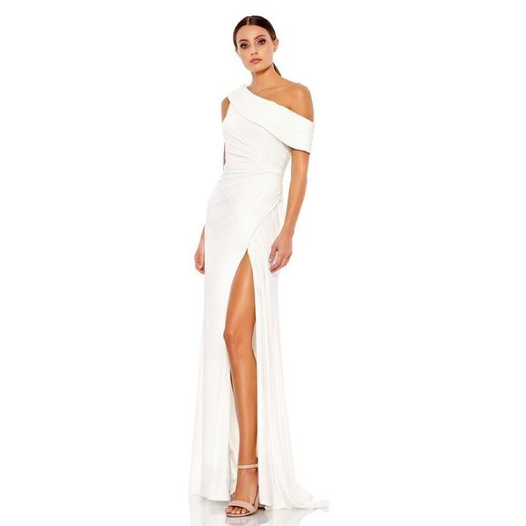 NWT MAC DUGGAL fold over off shoulder slit gown size 8 🤍 - Picture 1 of 13